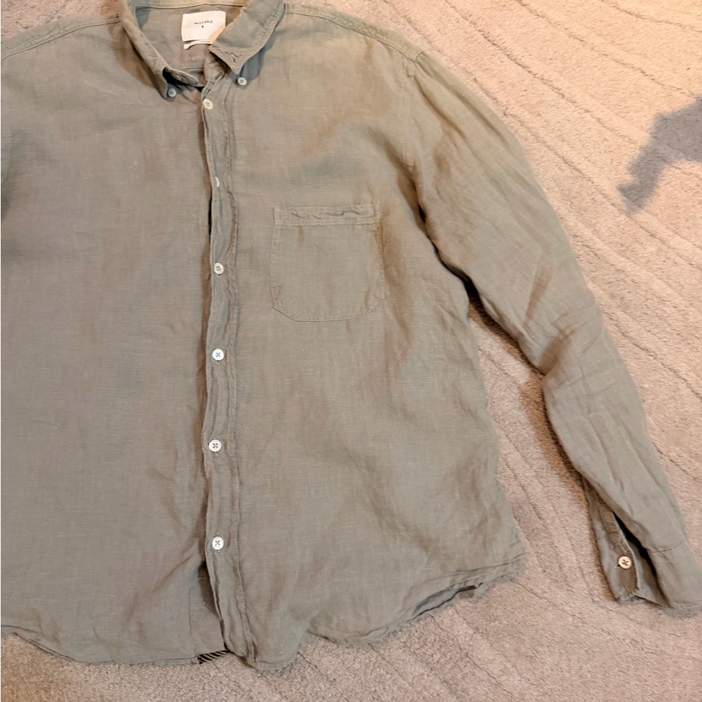 Billy Reid Grey Button-Down 100% Linen Shirt - Picture 5 of 6